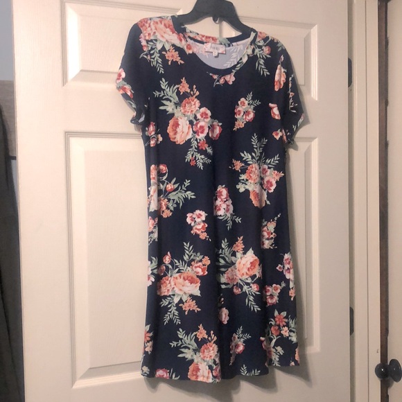Pink Rose T Shirt Dress Navy Blue with Pink Flowers XL - Picture 1 of 3